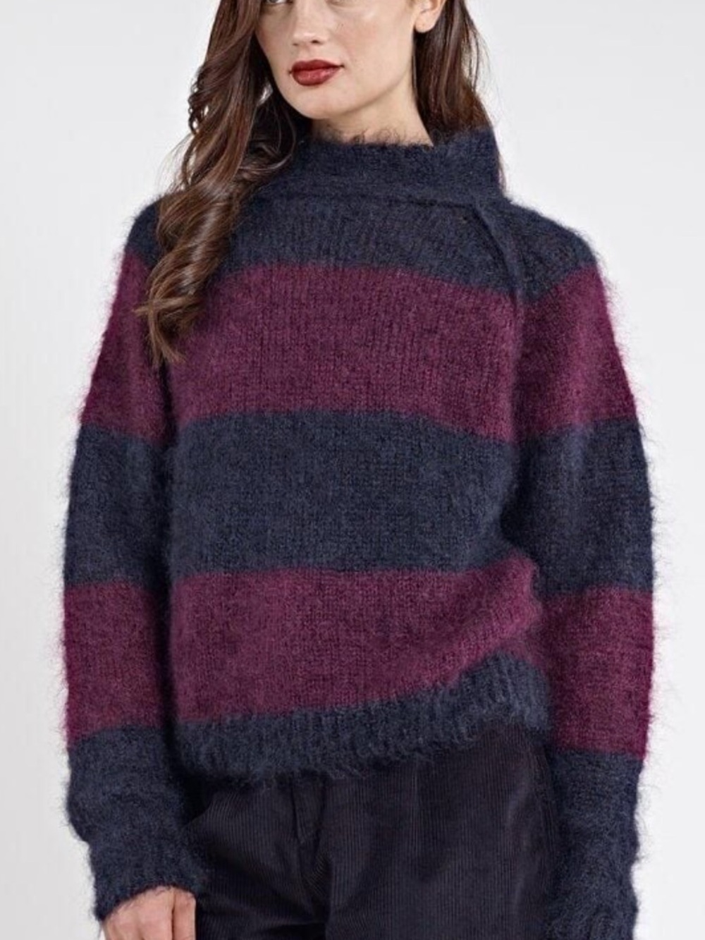 Maska Women's Rossi Mohair Cozy Striped Mock-Neck Sweater - Purple & Black
